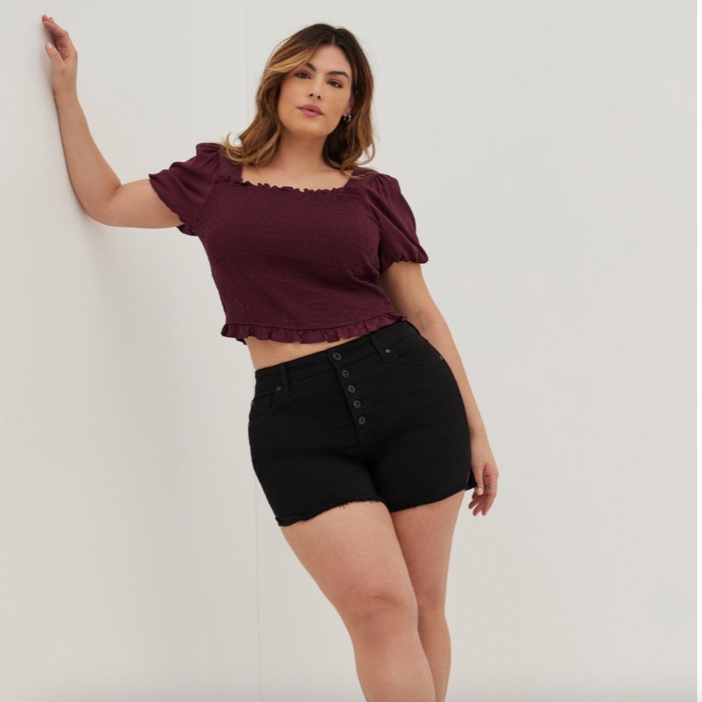 Torrid Stretch Challis Smocked Puff Sleeve Crop Top Size 2X NWT